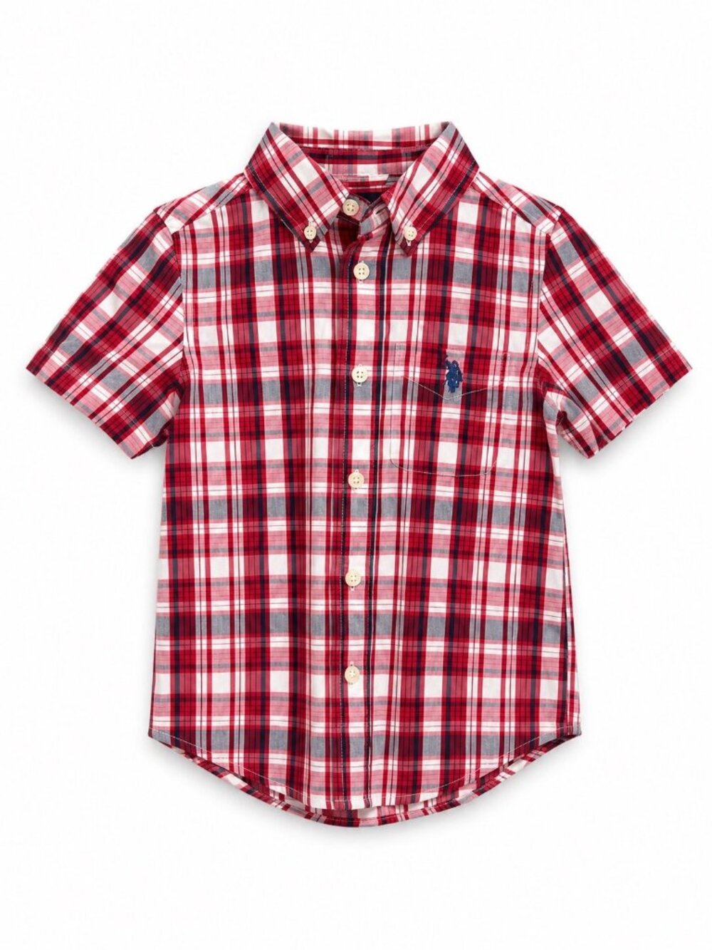 U.S. Polo Assn. Boys XS 4-5 Red Blue Plaid Button Down Shirt